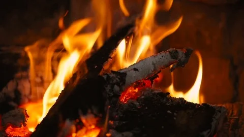 Burning branch in the fireplace Stock Footage 85433988