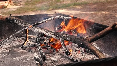 Burning branches in the grill Stock Footage 134840659