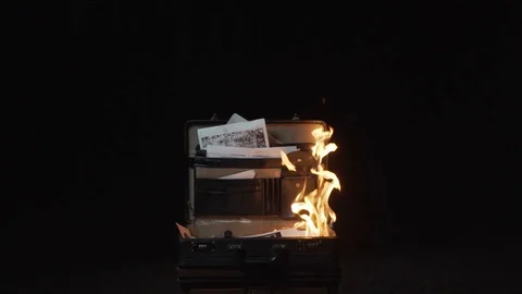 Burning Briefcase Stock Footage 129059415