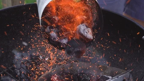 Burning briquettes. Stock Footage 92016521