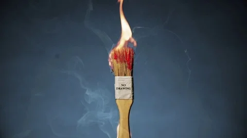 Burning Brush on A Blue Background with Smoke Stock Footage 74249673