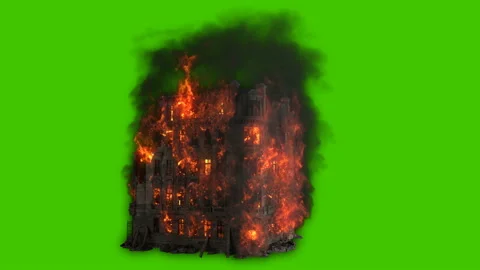 Burning building. All the floors of the old house are on fire. Looping VFX Vídeos de archivo 128362893