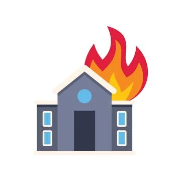 Burning building with big flames engulfing roof illustration Ilustración de archivo