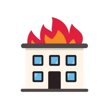 Burning building with big flames on fire, property insurance concept Ilustración de archivo