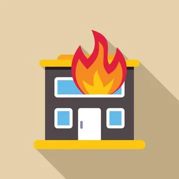 Burning building with bright flames flat design icon with long shadow Ilustración de archivo