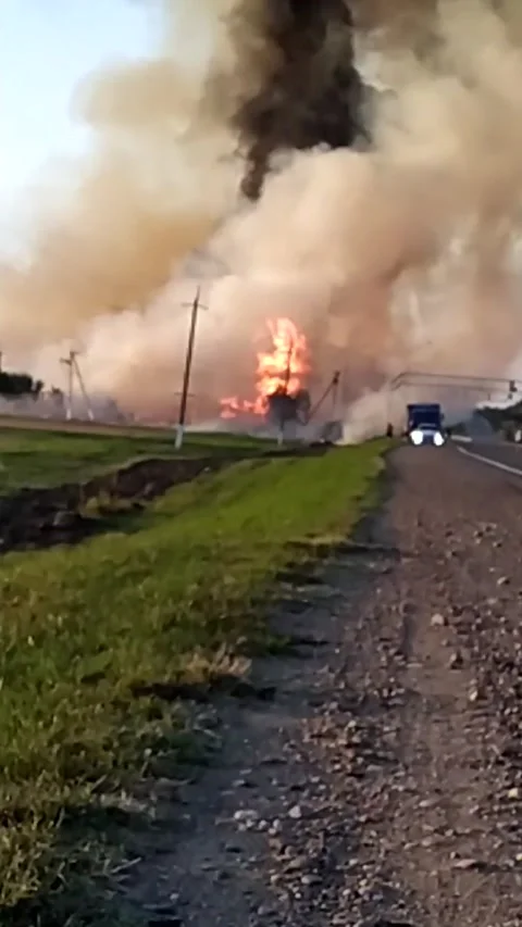 Burning Building Eruption - 07 Aug 2020 Stock Footage 205357422