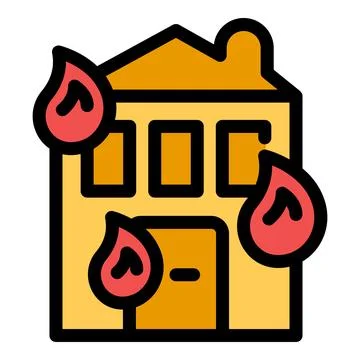 Burning building with flames engulfing the structure, depicting house fire .. Ilustración de archivo