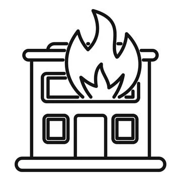 Burning building with large flames engulfing roof line art icon Ilustración de archivo