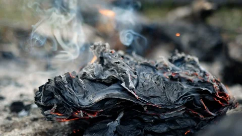 Burning bundle of documents on fire. Burning smoldering book  Stock Footage 128211768