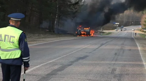 Burning bus Video stock 4859656