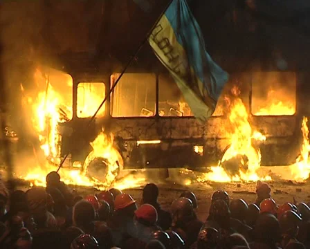 Burning bus Stock Footage 34442162
