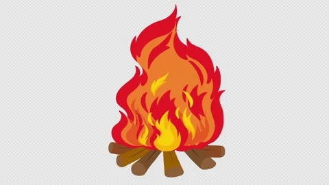 Burning Campfire Animation with Flickering Flames on Black Background Stock Footage 324065103