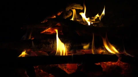 Burning campfire close up, 8x 240 fps slow motion Stock Footage 86288225