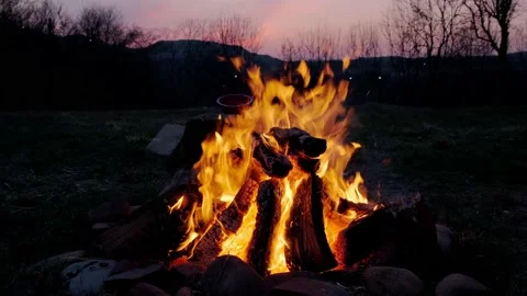 A burning campfire in nature Stock Footage 152845698