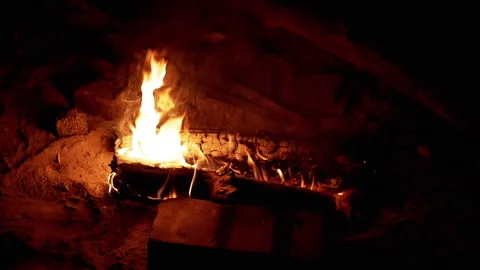 Burning Campfire at Night Stock Footage 293261675