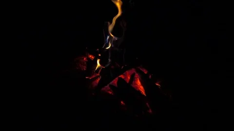 Burning campfire at night, slow motion, full hd video footage Stock Footage 85424865