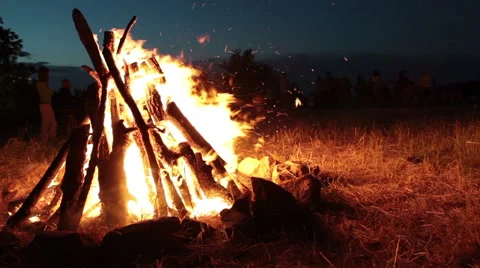 Burning camping fire in the night, stars sky background Stock Footage 46442010