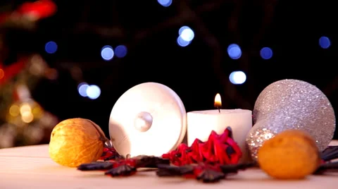 Burning candle and bokeh Stock Footage 32559924