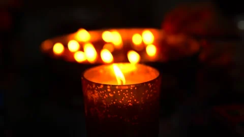Burning candle and diya during Depawali festival india Stock Footage 290168178