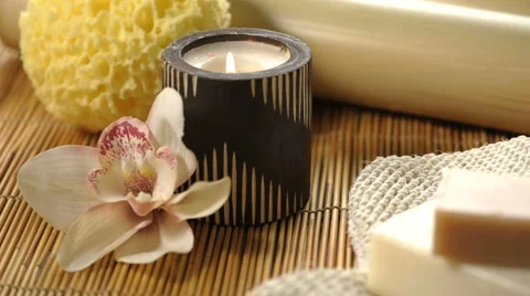 Burning Candle and SPA items Stock Footage 991111