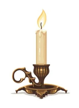 Burning candle in bronze candlestick Stock Illustration