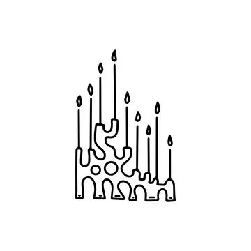 Burning candle in candlestick.Hand-drawn vector illustration in doodle style Stock Illustration