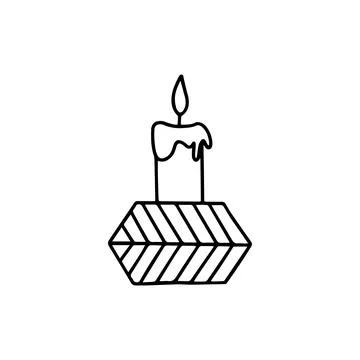 Burning candle in candlestick.Hand-drawn vector illustration in doodle style Stock Illustration