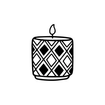 Burning candle in candlestick.Hand-drawn vector illustration in doodle style Stock Illustration