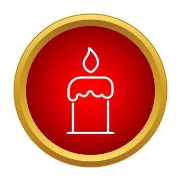 Burning candle flame line icon in red circle Stock Illustration