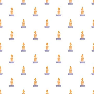 Burning candle flame seamless pattern on white background Stock Illustration