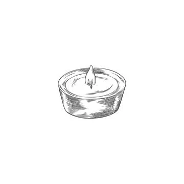 Burning candle hand drawn vector engraved illustration, glowing paraffin candle Stock-Illustration