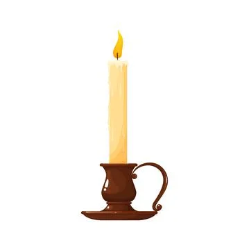 Burning candle in holder with handle isolated icon Illustrazione stock