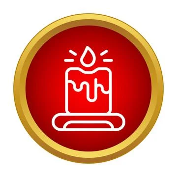 Burning candle icon outline on red circular button Stock Illustration