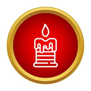 Burning candle icon on a red button Stock Illustration
