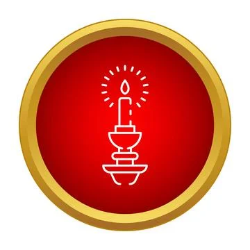 Burning candle icon on a round red button Stock Illustration