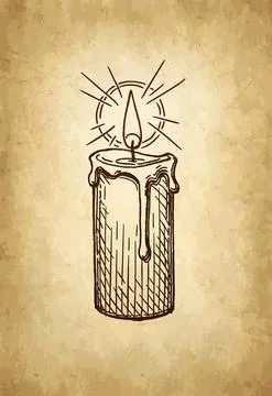 Burning candle ink sketch. Stock Illustration