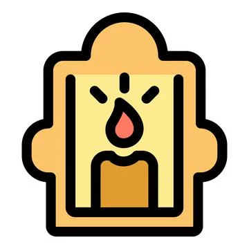 Burning candle inside a decorative frame, a symbol of memory and spirituality Illustrazione stock