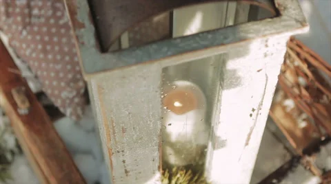 Burning Candle Inside the Lantern Vintage Gray Stock Footage 62055686