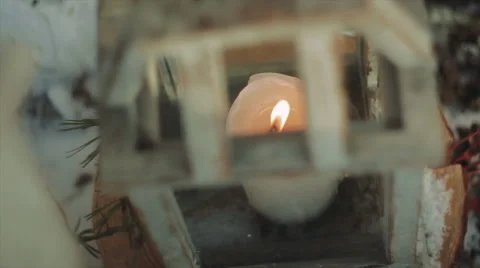 Burning Candle Inside the Lantern Vintage Gray Video stock 62055702