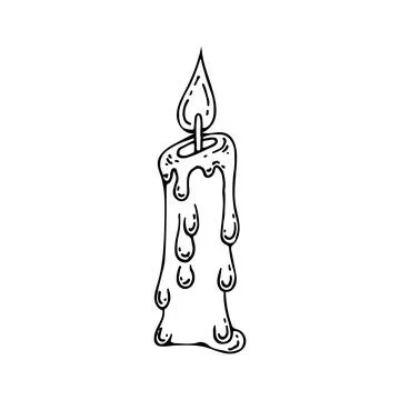 Burning candle line. A paraffin candle melts from the flame. Retro lighting.  Ilustração Stock