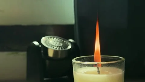 Burning Candle Near Black Diffuser Stock Footage 346288031