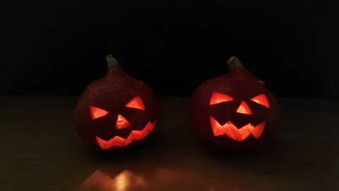 Burning candle with pumpkin head-lantern for Halloween Stock-Footage 141386903