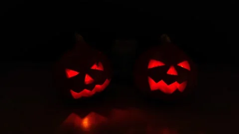 Burning candle with pumpkin head-lantern for Halloween Stock-Footage 141387170