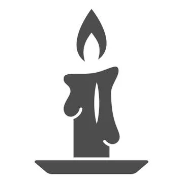 Burning candle solid icon, New Year concept, candle sign on white background 스톡 일러스트