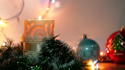 Burning candle stands on the table  Stock Footage 143381745