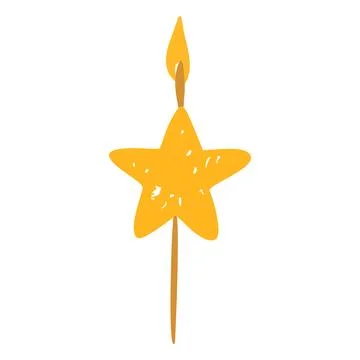 Burning candle star shape on stick vector crayon sketch, hand drawn yellow Stock Illustration