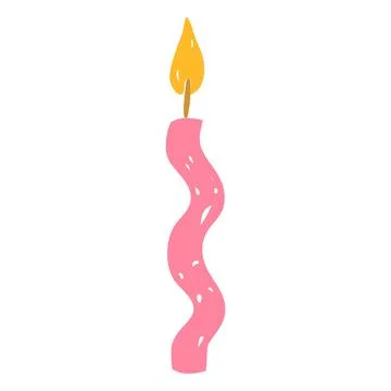 Burning candle vector crayon sketch, hand drawn pink wavy candle, romantic Stock Illustration