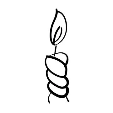 Burning candle. Vector linear doodle illustration. Twisted candle with a flame Stock Illustration