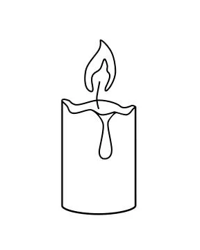 Burning candle - vector template for coloring. Linear drawing of a candle. Stock Illustration