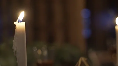 Burning candle on the wedding table Stock Footage 82208284